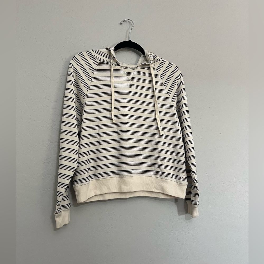 Billabong Cream Striped Cropped Hoodie Sweatshirt